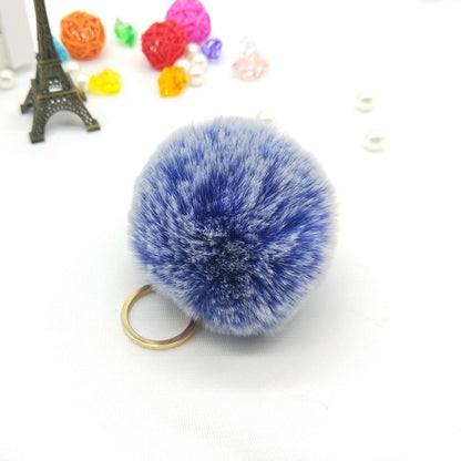 Faux Fur Pom Pom Keychain Charm 8cm blue-gray by HitMyNeed