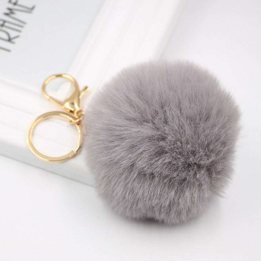 Faux Fur Pom Pom Keychain Charm 8cm gray by HitMyNeed