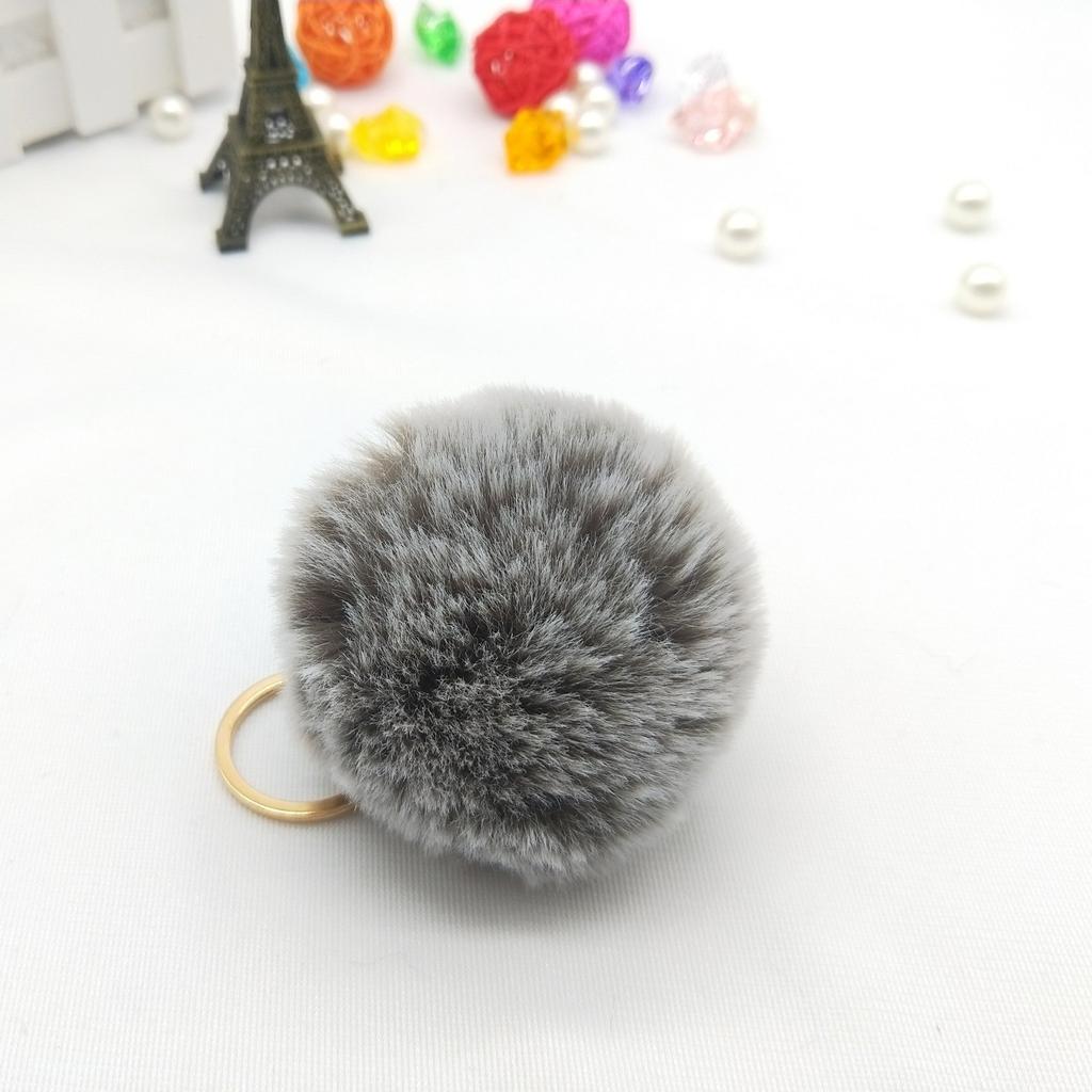 Faux Fur Pom Pom Keychain Charm 8cm gray-white by HitMyNeed