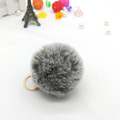 Faux Fur Pom Pom Keychain Charm 8cm gray-white by HitMyNeed