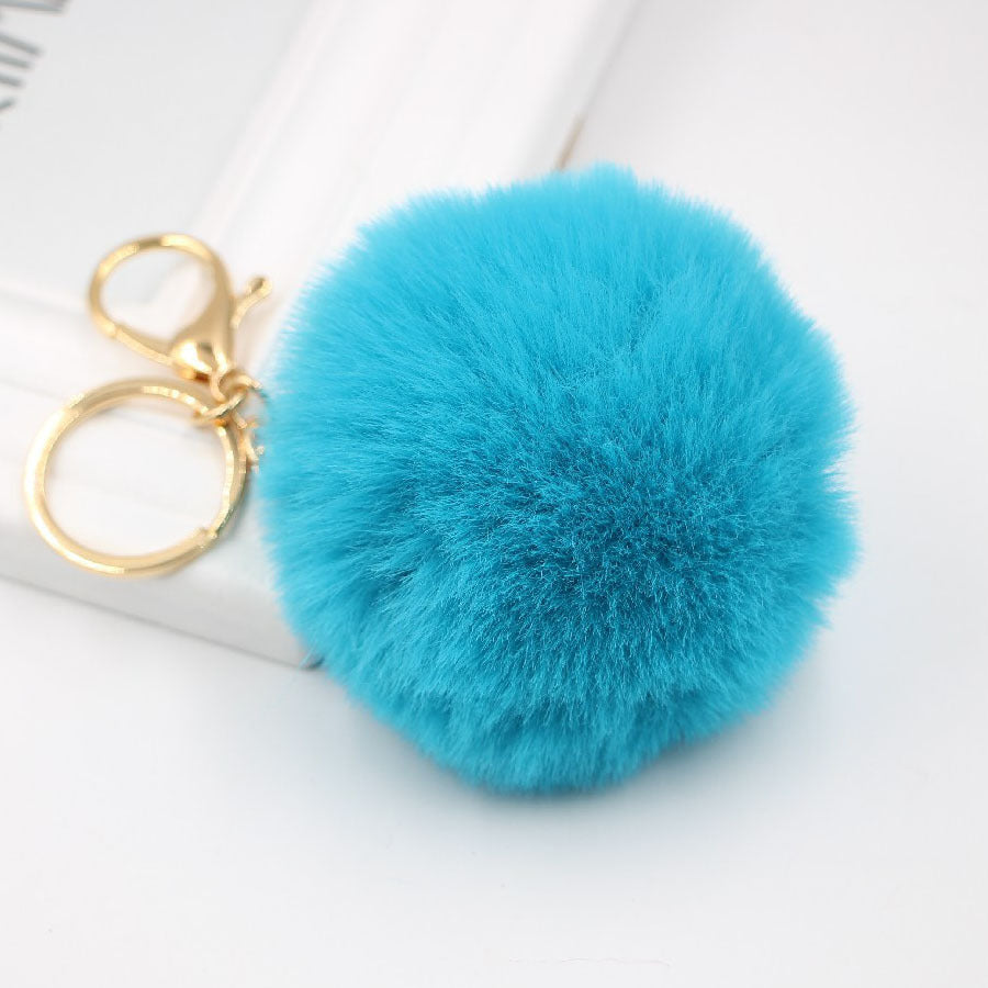 Faux Fur Pom Pom Keychain Charm 8cm lake-blue by HitMyNeed