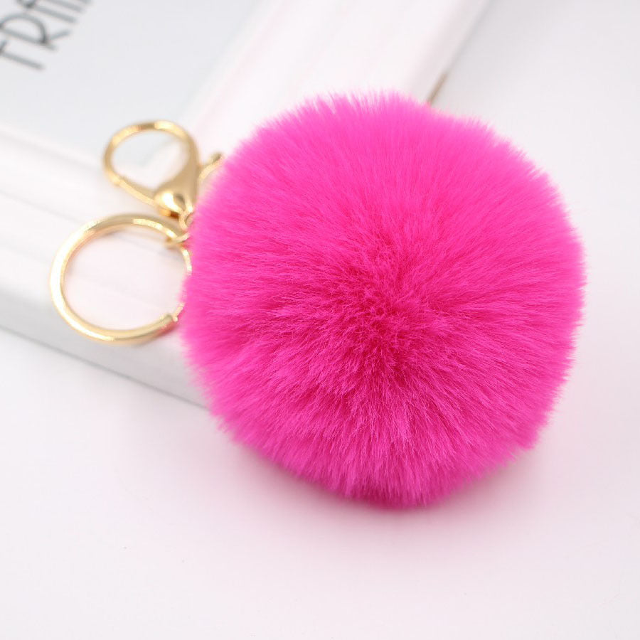 Faux Fur Pom Pom Keychain Charm 8cm rose by HitMyNeed