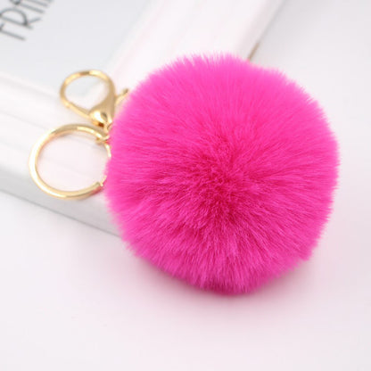 Faux Fur Pom Pom Keychain Charm 8cm rose by HitMyNeed