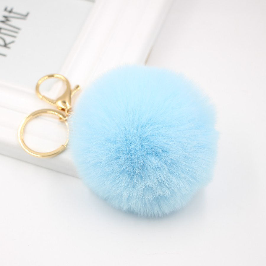 Faux Fur Pom Pom Keychain Charm 8cm sky-blue by HitMyNeed