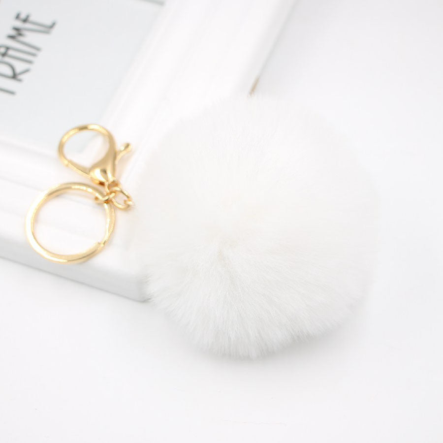 Faux Fur Pom Pom Keychain Charm 8cm white by HitMyNeed