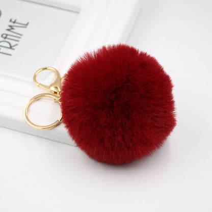 Faux Fur Pom Pom Keychain Charm 8cm wine by HitMyNeed