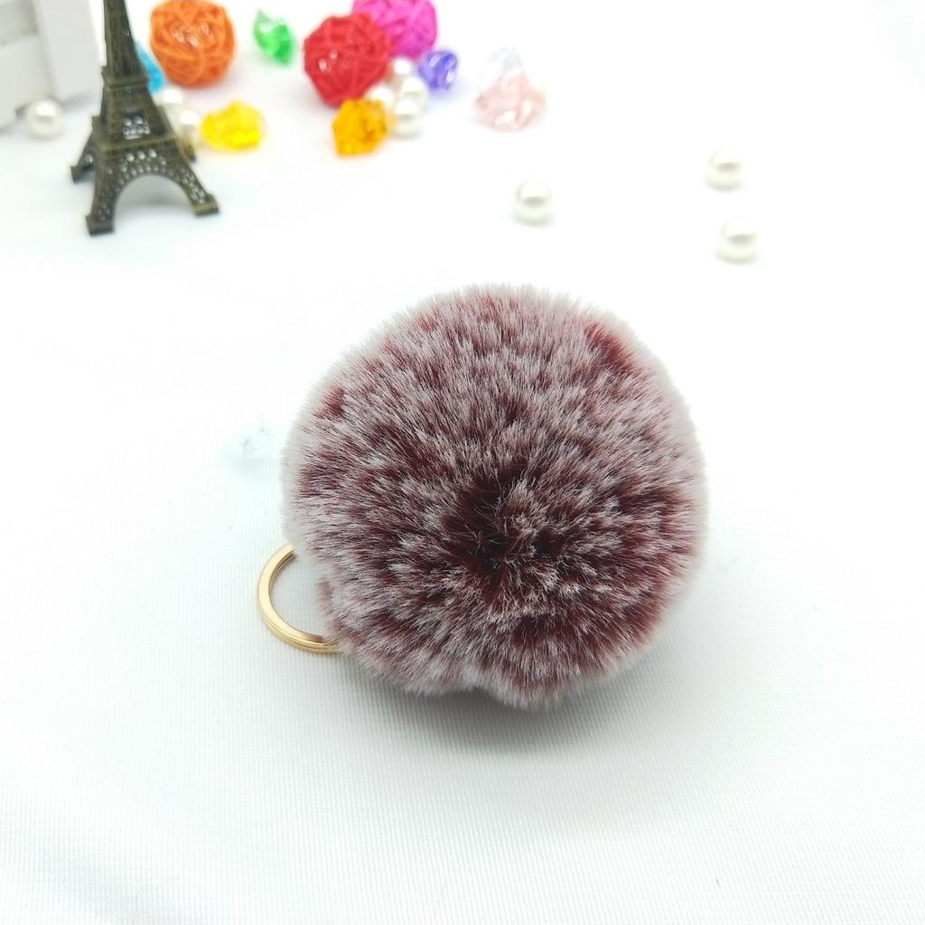 Faux Fur Pom Pom Keychain Charm 8cm wine-gray by HitMyNeed