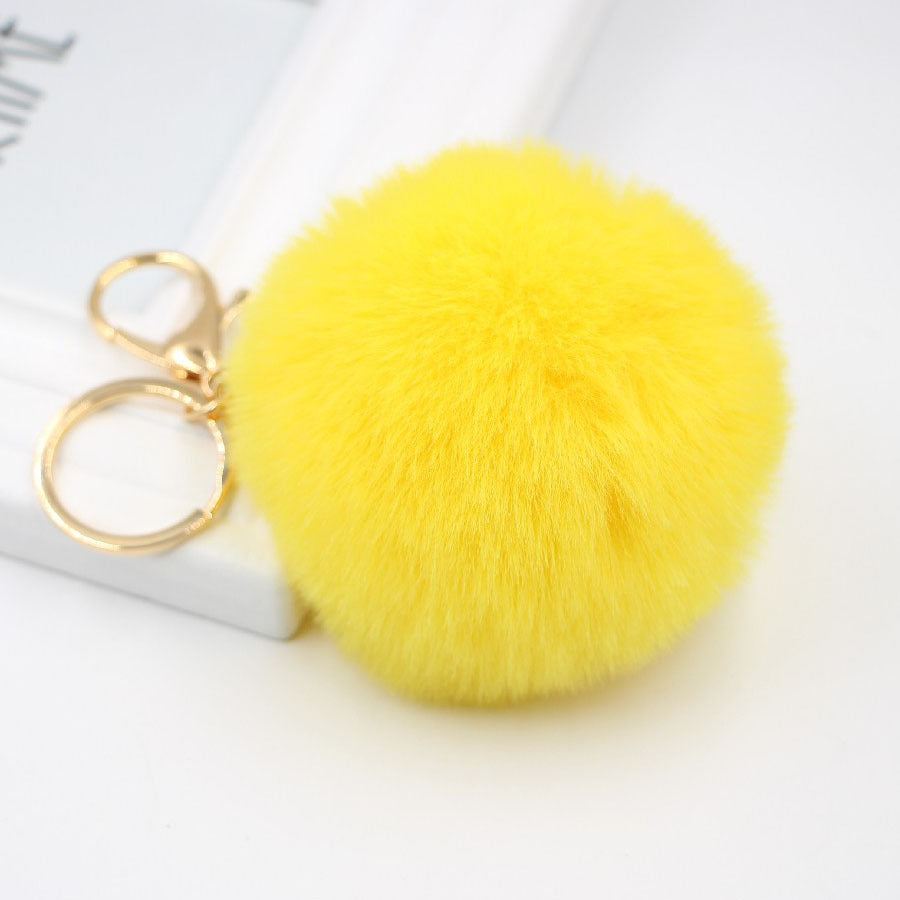 Faux Fur Pom Pom Keychain Charm 8cm yellow by HitMyNeed