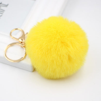 Faux Fur Pom Pom Keychain Charm 8cm yellow by HitMyNeed
