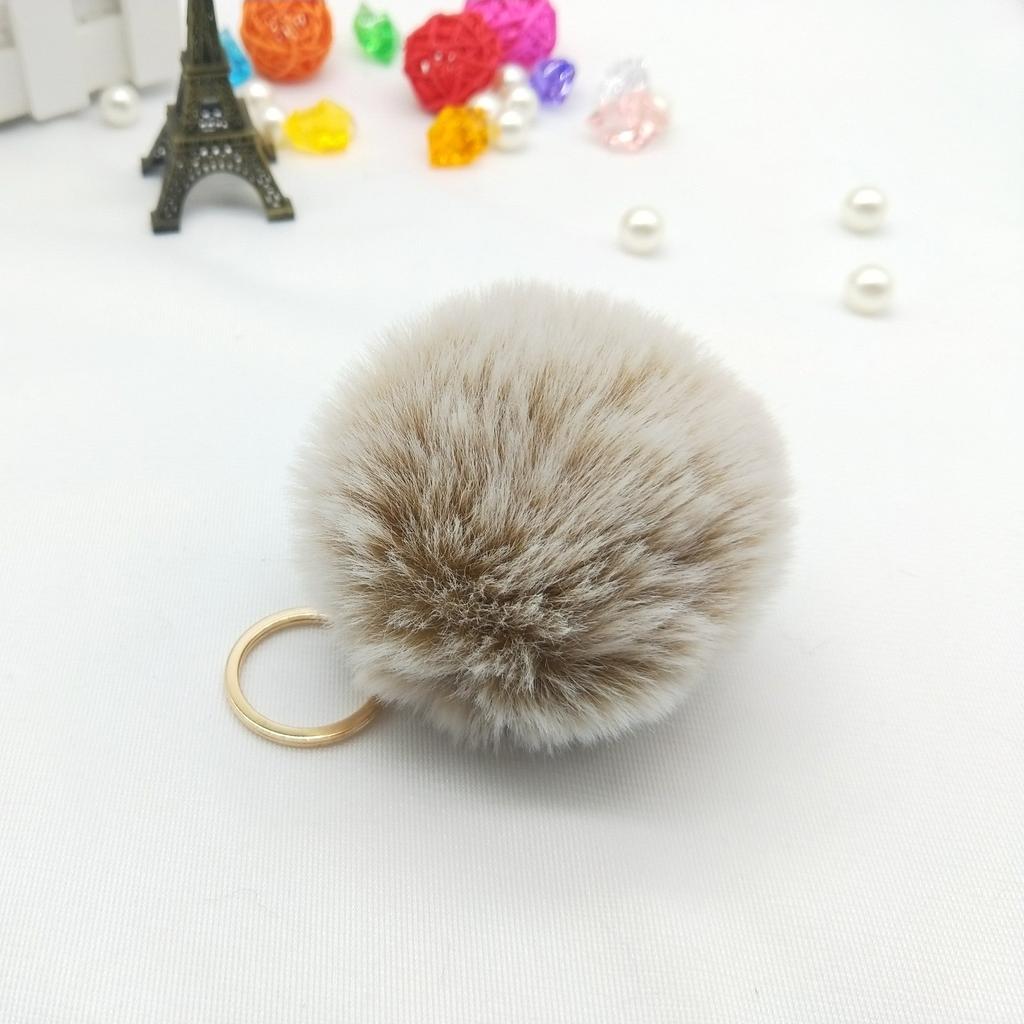 Faux Fur Pom Pom Keychain Charm 8cm yellow-gray by HitMyNeed