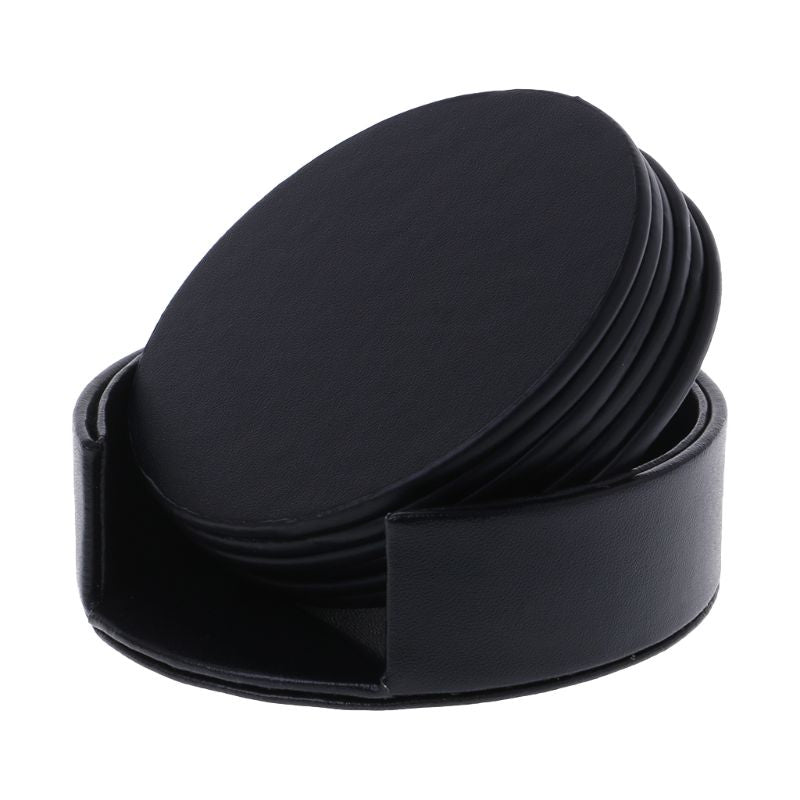 Faux Leather Coaster Set with Holder, 6 Piece by HitMyNeed