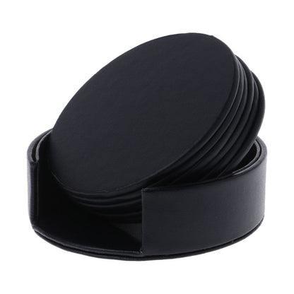 Faux Leather Coaster Set with Holder, 6 Piece by HitMyNeed