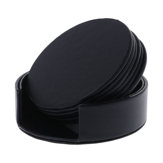 Faux Leather Coaster Set with Holder, 6 Piece by HitMyNeed