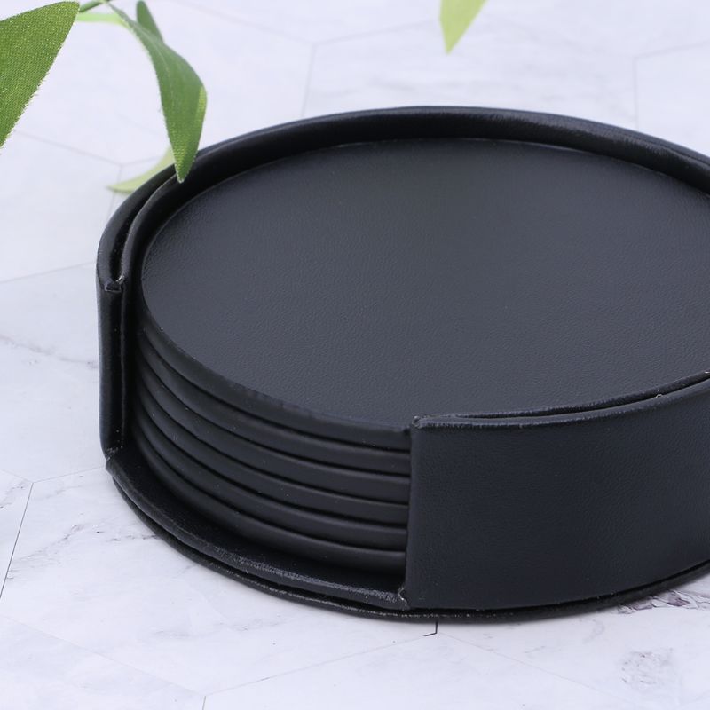 Faux Leather Coaster Set with Holder, 6 Piece by HitMyNeed
