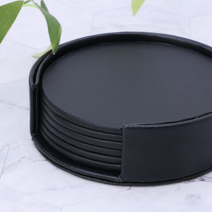 Faux Leather Coaster Set with Holder, 6 Piece by HitMyNeed