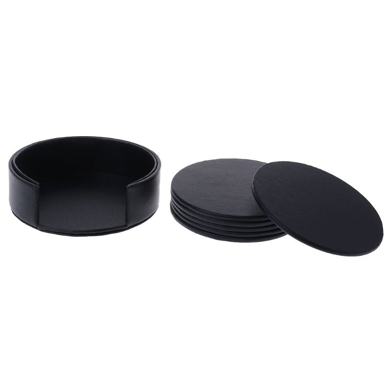 Faux Leather Coaster Set with Holder, 6 Piece by HitMyNeed