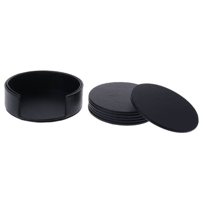 Faux Leather Coaster Set with Holder, 6 Piece by HitMyNeed