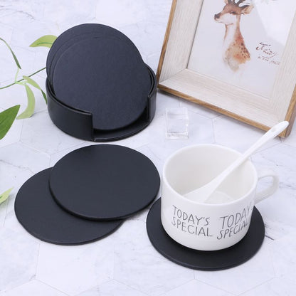 Faux Leather Coaster Set with Holder, 6 Piece by HitMyNeed