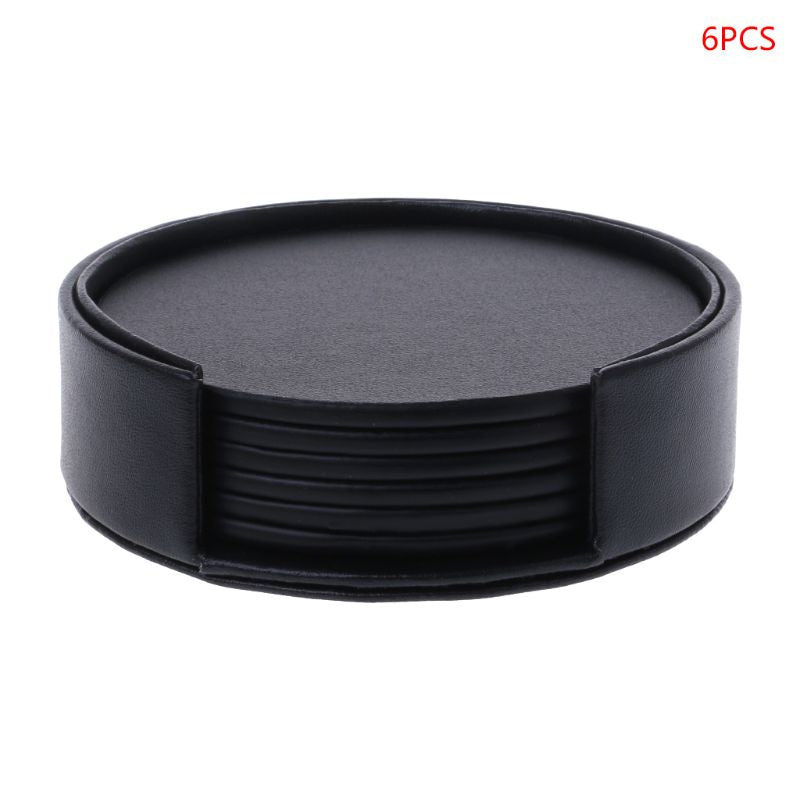Faux Leather Coaster Set with Holder, 6 Piece by HitMyNeed