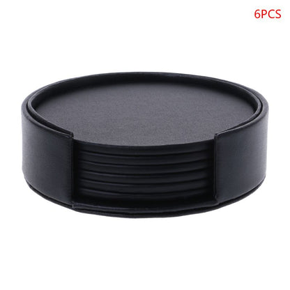 Faux Leather Coaster Set with Holder, 6 Piece by HitMyNeed