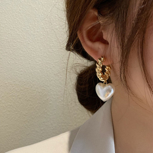 Faux Pearl Heart Shaped Drop Earrings by HitMyNeed