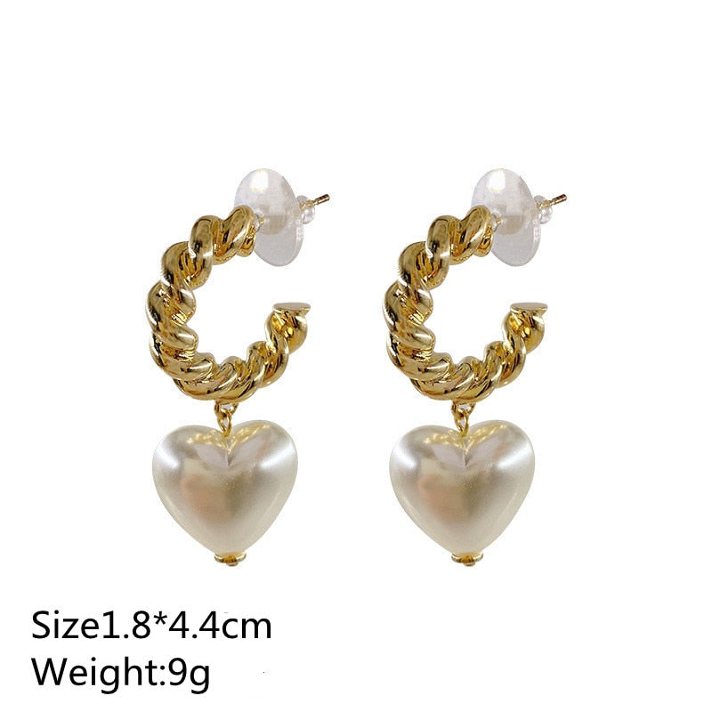 Faux Pearl Heart Shaped Drop Earrings by HitMyNeed