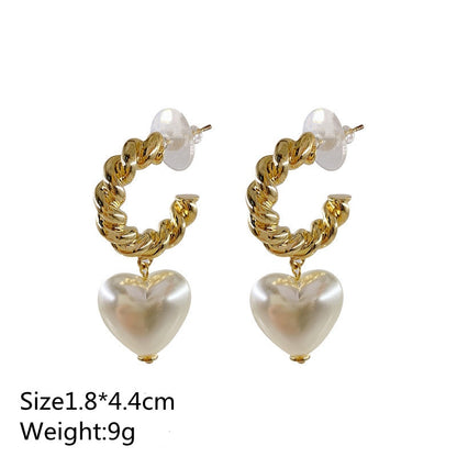 Faux Pearl Heart Shaped Drop Earrings by HitMyNeed