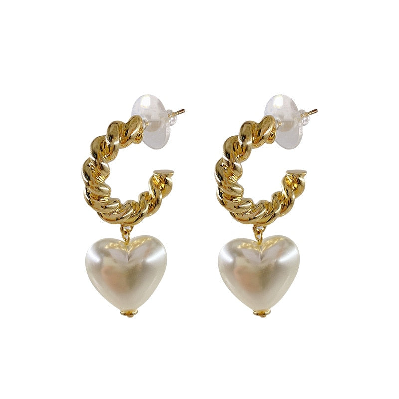Faux Pearl Heart Shaped Drop Earrings by HitMyNeed