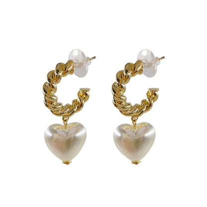 Faux Pearl Heart Shaped Drop Earrings by HitMyNeed