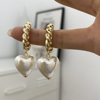 Faux Pearl Heart Shaped Drop Earrings by HitMyNeed