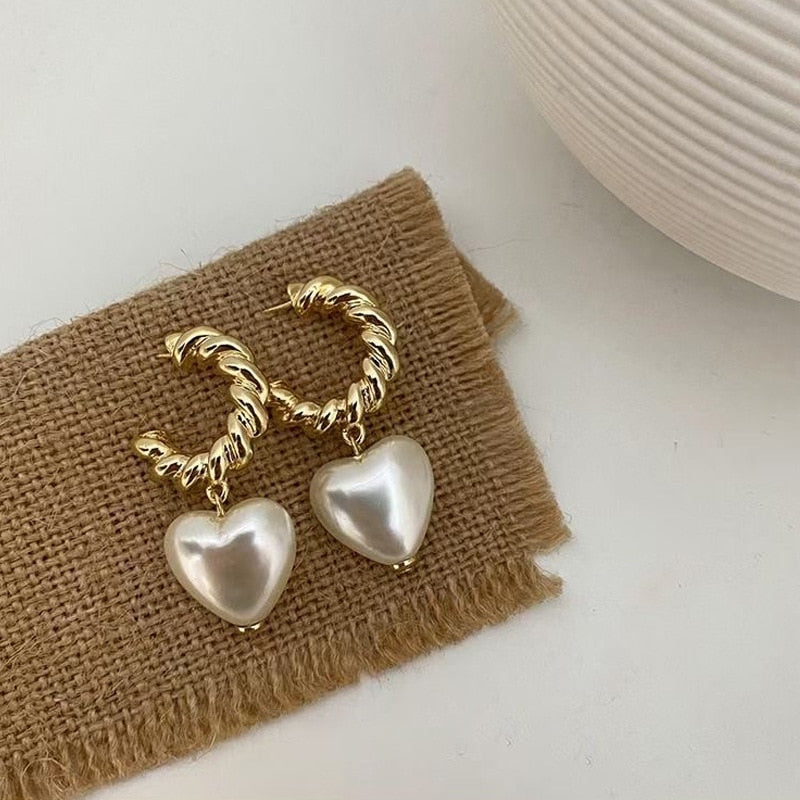 Faux Pearl Heart Shaped Drop Earrings by HitMyNeed