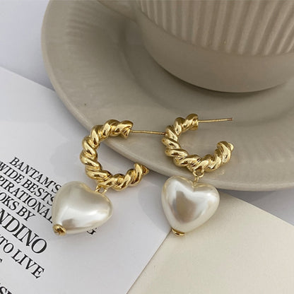 Faux Pearl Heart Shaped Drop Earrings by HitMyNeed