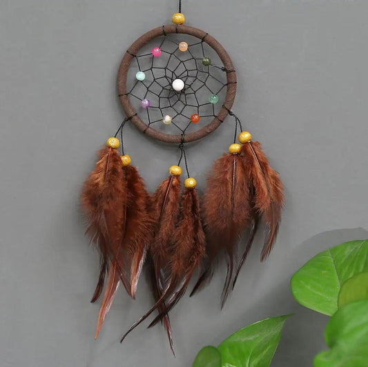 Feather Dream Catcher Hanging Ornament 30cm coffee by HitMyNeed