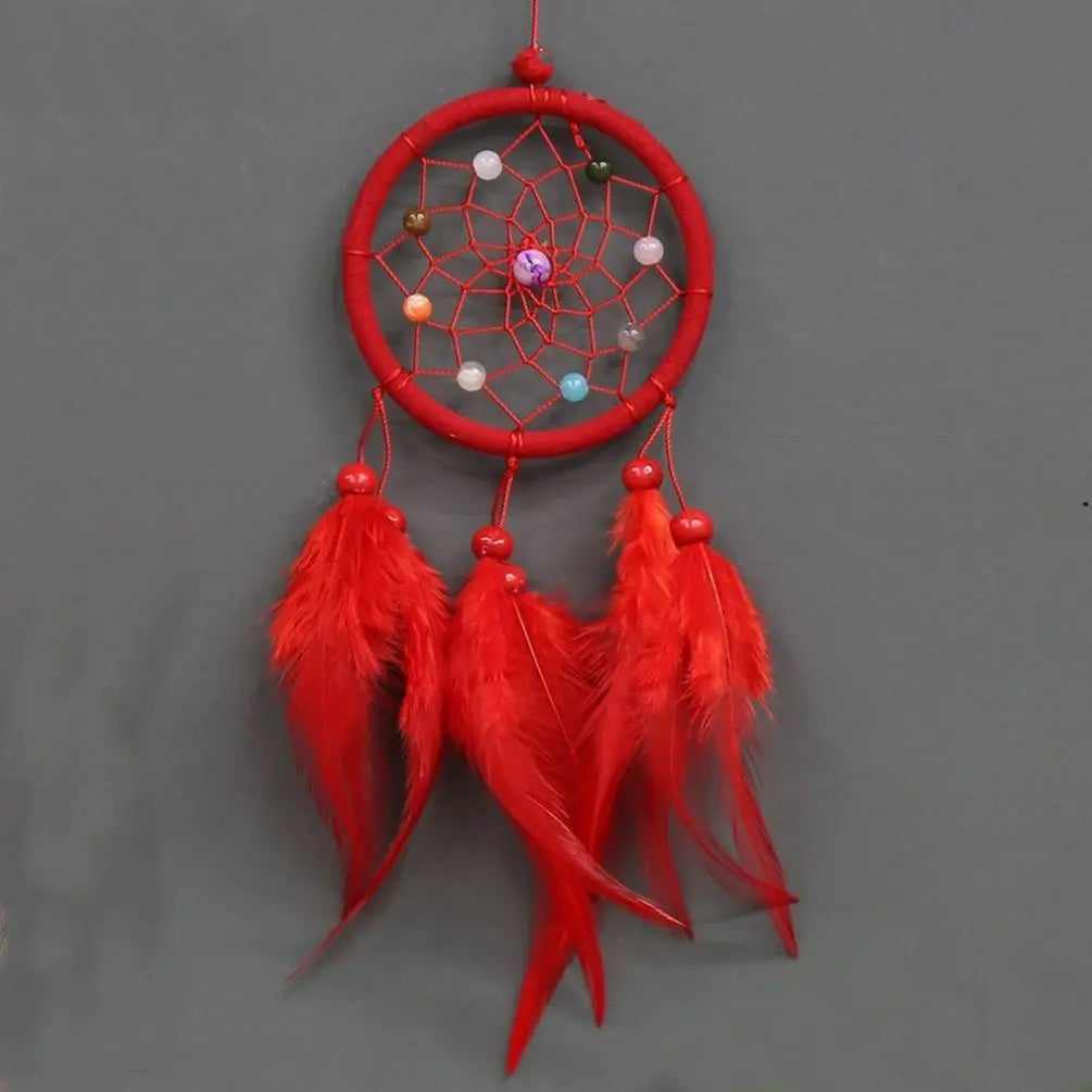 Feather Dream Catcher Hanging Ornament 30cm red by HitMyNeed