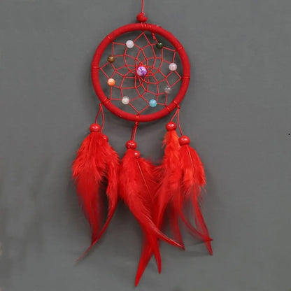 Feather Dream Catcher Hanging Ornament 30cm red by HitMyNeed