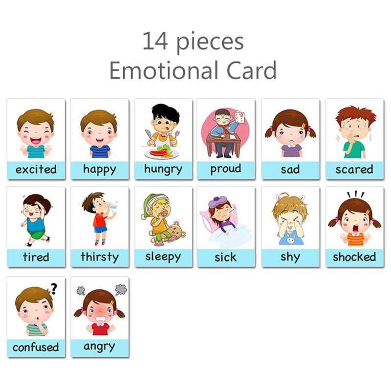 Feelings Cards Emotions Flash Cards for Kids (14 pcs) by HitMyNeed