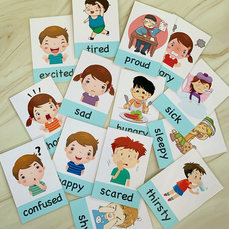 Feelings Cards Emotions Flash Cards for Kids (14 pcs) by HitMyNeed
