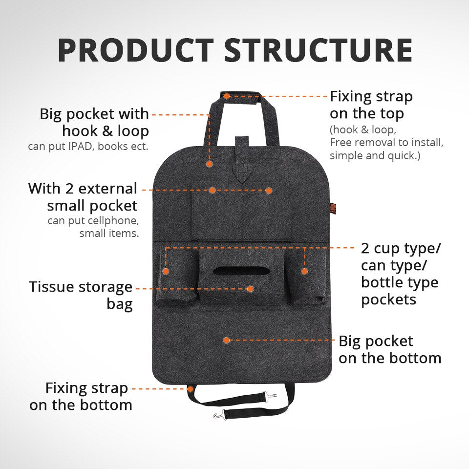 Felt Car Seat Back Storage Organizer by HitMyNeed