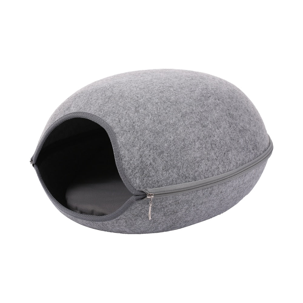 Felt Cat Cave Bed with Cushion and Zipper Design by HitMyNeed