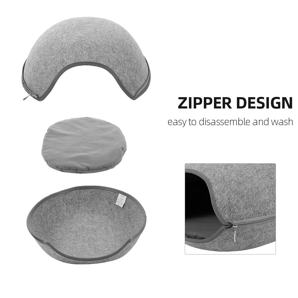 Felt Cat Cave Bed with Cushion and Zipper Design by HitMyNeed