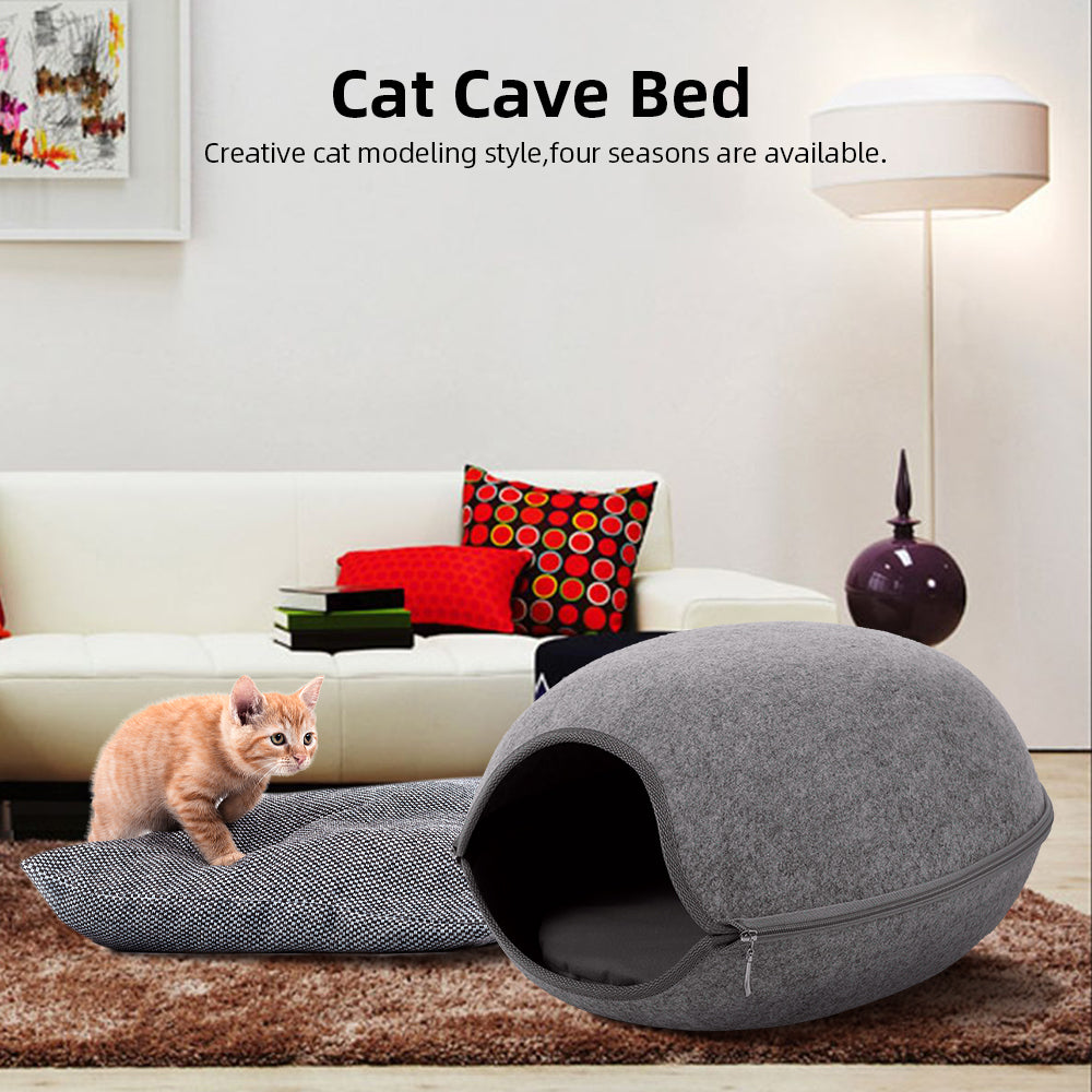 Felt Cat Cave Bed with Cushion and Zipper Design by HitMyNeed