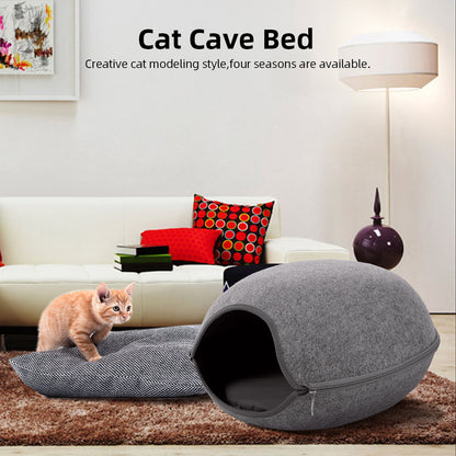 Felt Cat Cave Bed with Cushion and Zipper Design by HitMyNeed