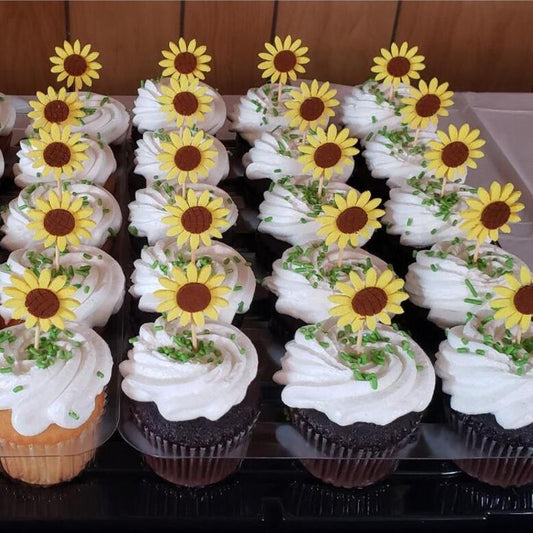 Felt Sunflower Cake Toppers Set (5pcs) by HitMyNeed