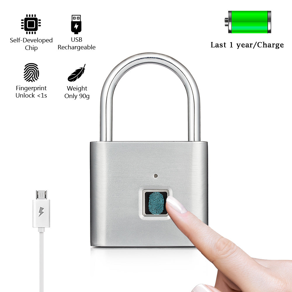 Fingerprint Smart Padlock with USB Rechargeable Battery by HitMyNeed