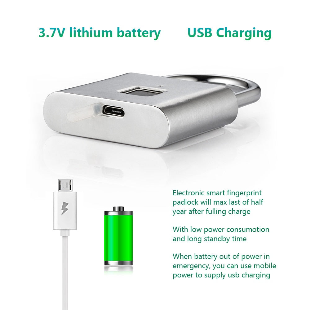Fingerprint Smart Padlock with USB Rechargeable Battery by HitMyNeed