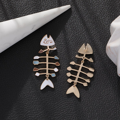 Fish Skeleton Stud Earrings for Women by HitMyNeed