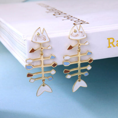 Fishbone Stud Earrings with 925 Silver Posts by HitMyNeed