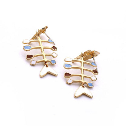 Fishbone Stud Earrings with 925 Silver Posts by HitMyNeed