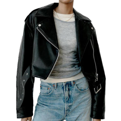 Fitaylor Women's Faux Leather Short Moto Jacket by HitMyNeed