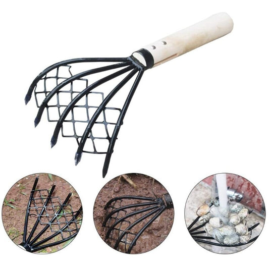 Five Tooth Metal Clam Rake with Wooden Handle by HitMyNeed
